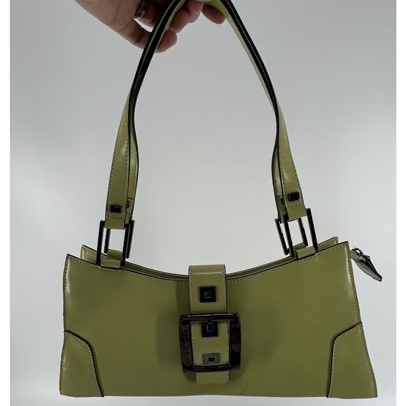 Y2K Guess Lime Green Handbag Purse Vintage Retro Logo Metal Buckle - Picture 1 of 8